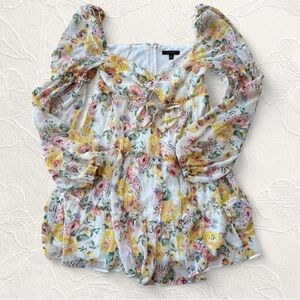 City Studio women’s white floral long sleeve mini dress with tie detail size 1